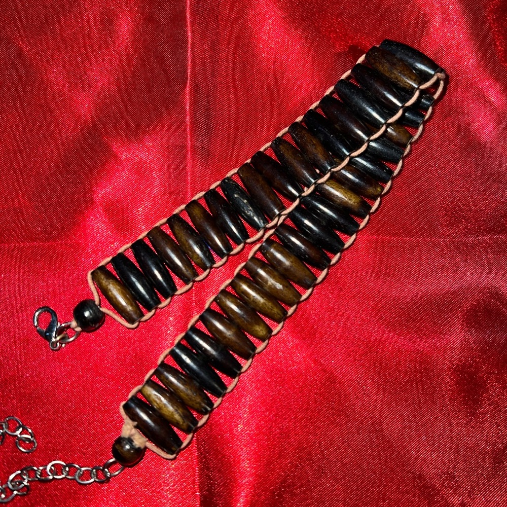 White gold women’s vintage hand crafted wooden bracelet